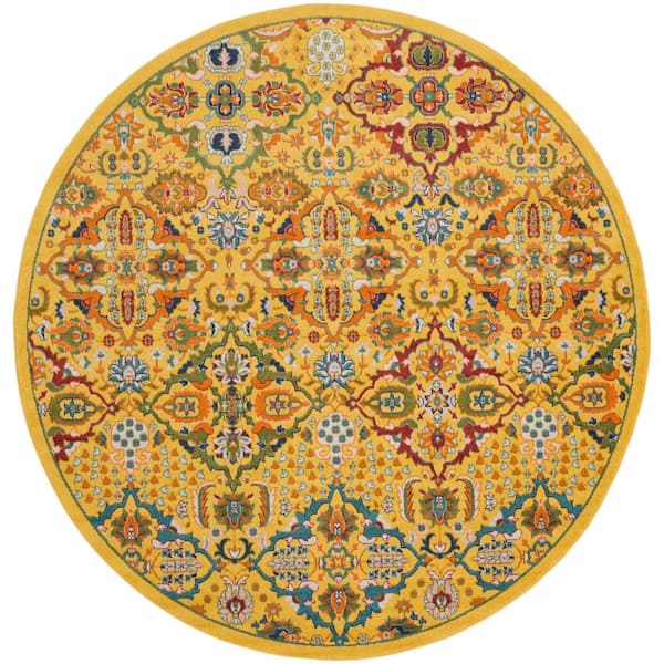 Nourison Allur Yellow/Multi 8 ft. x 8 ft. All-Over Design Transitional Round Area Rug