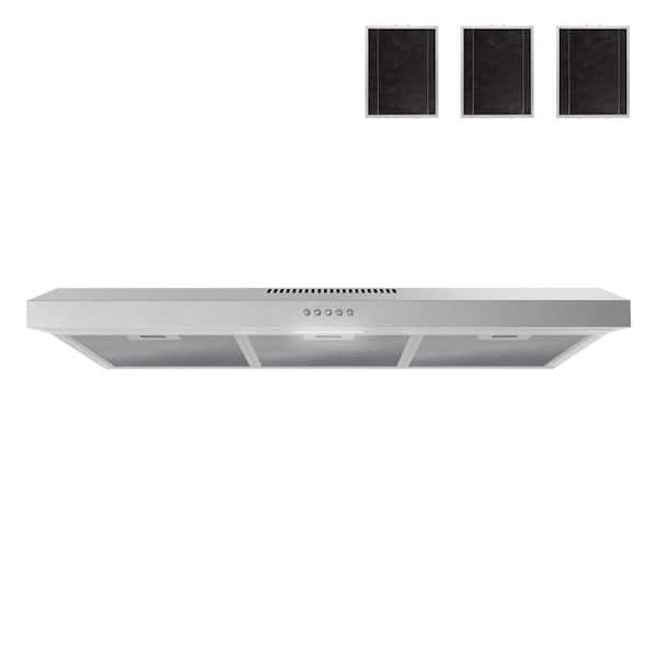 36 in. 80 CFM Grosetto Convertible Under Cabinet Range Hood in Brushed Steel, Mesh Filters,Push Button Control,LED Light