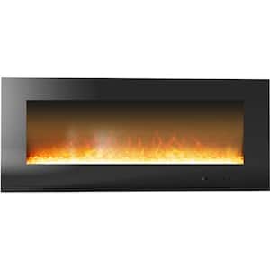 Fireside 56 in. Wall-Mount Electric Fireplace in Black with Crystal Rock Display