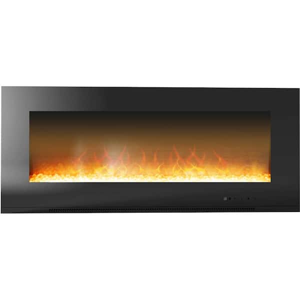 Cambridge 56 in. Wall Mount Electric Fireplace Heater with Remote in Multicolor Flames in and Crystal Rock Display in Black