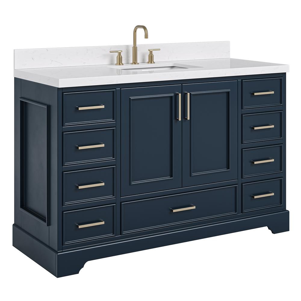 Stafford 54" Midnight Blue Wood Vanity with White Quartz Top