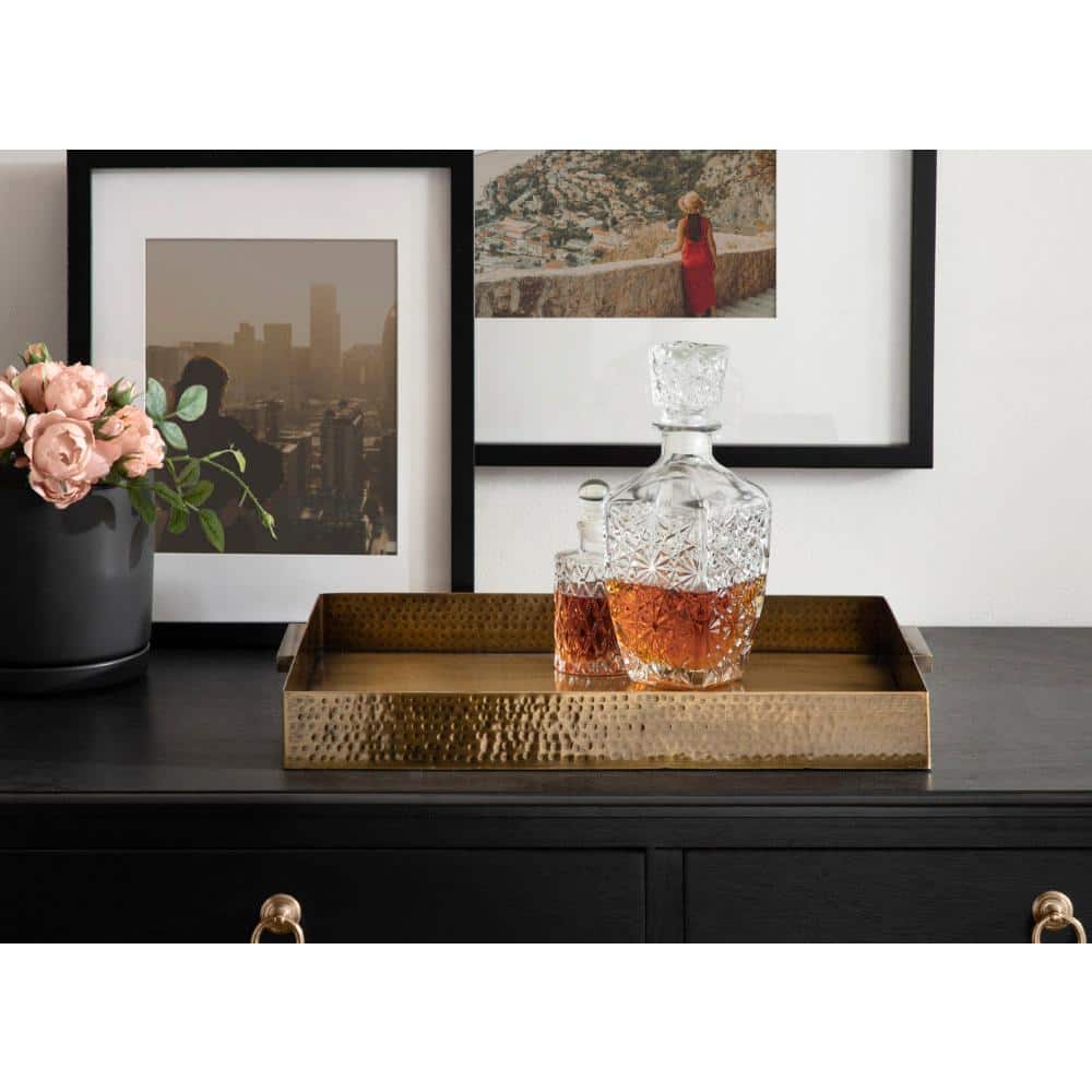 Samana Gold Hammered Metal Rectangular Tray with Minimalist Handles