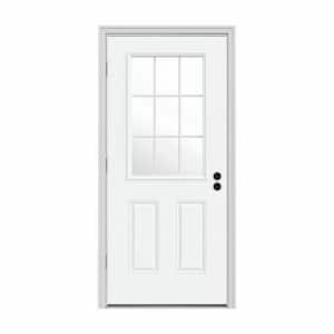 30 in. x 80 in. 9 Lite White Painted Steel Prehung Right-Hand Outswing Back Door w/Brickmould