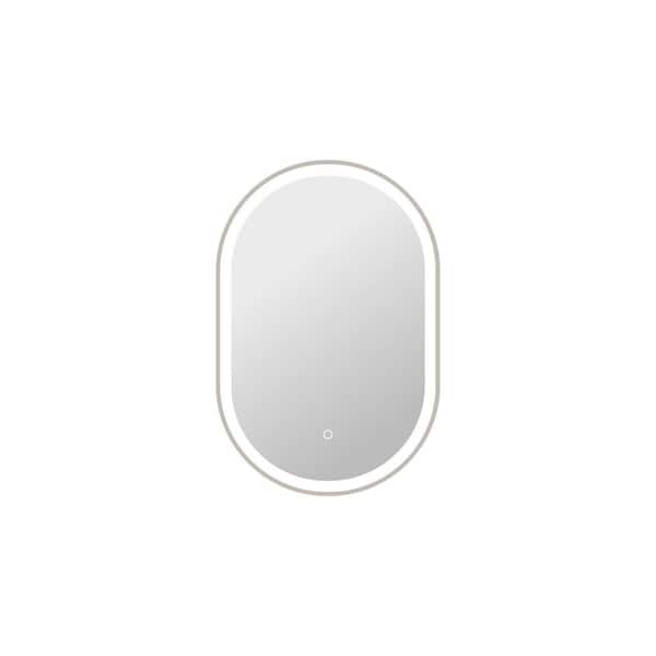 20 in. W x 30 in. H Oval Framed LED Wall Mirror in Silver