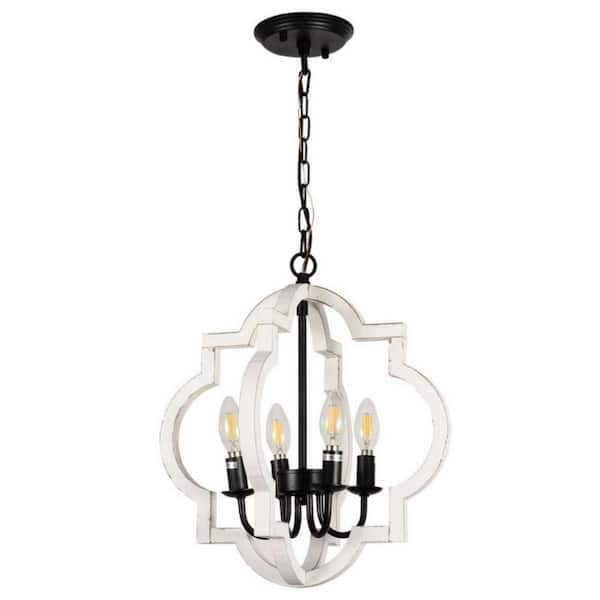 Amucolo 4-Light White Rustic Wood Chandelier