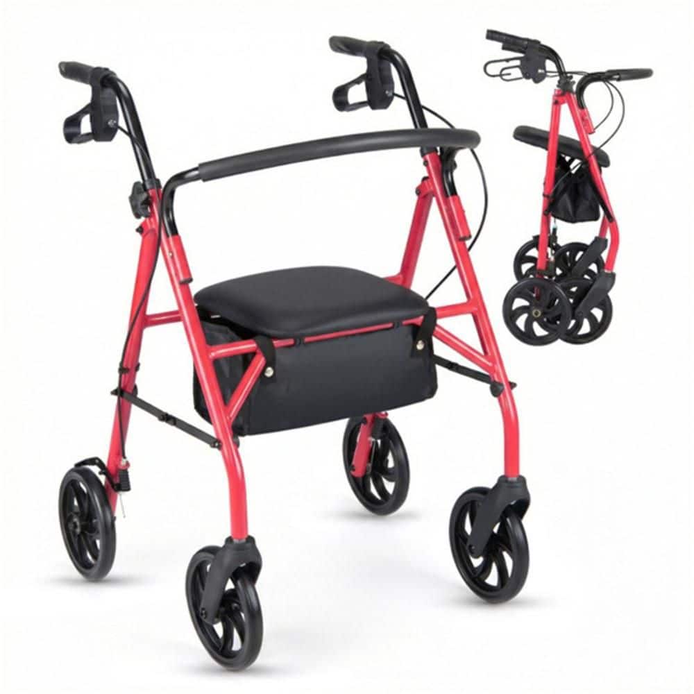 Wudkey 2-in-1 Rollator Walker with Seat, 8 in. Large Wheels and