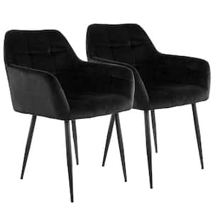 Black 2-Piece Velvet Tufted Chair with Black Metal Legs