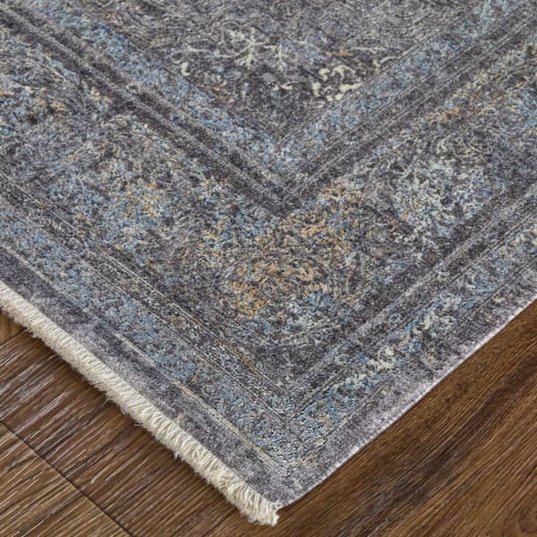 2 ft. x 12 ft. Gray, Silver Oriental Runner Rug