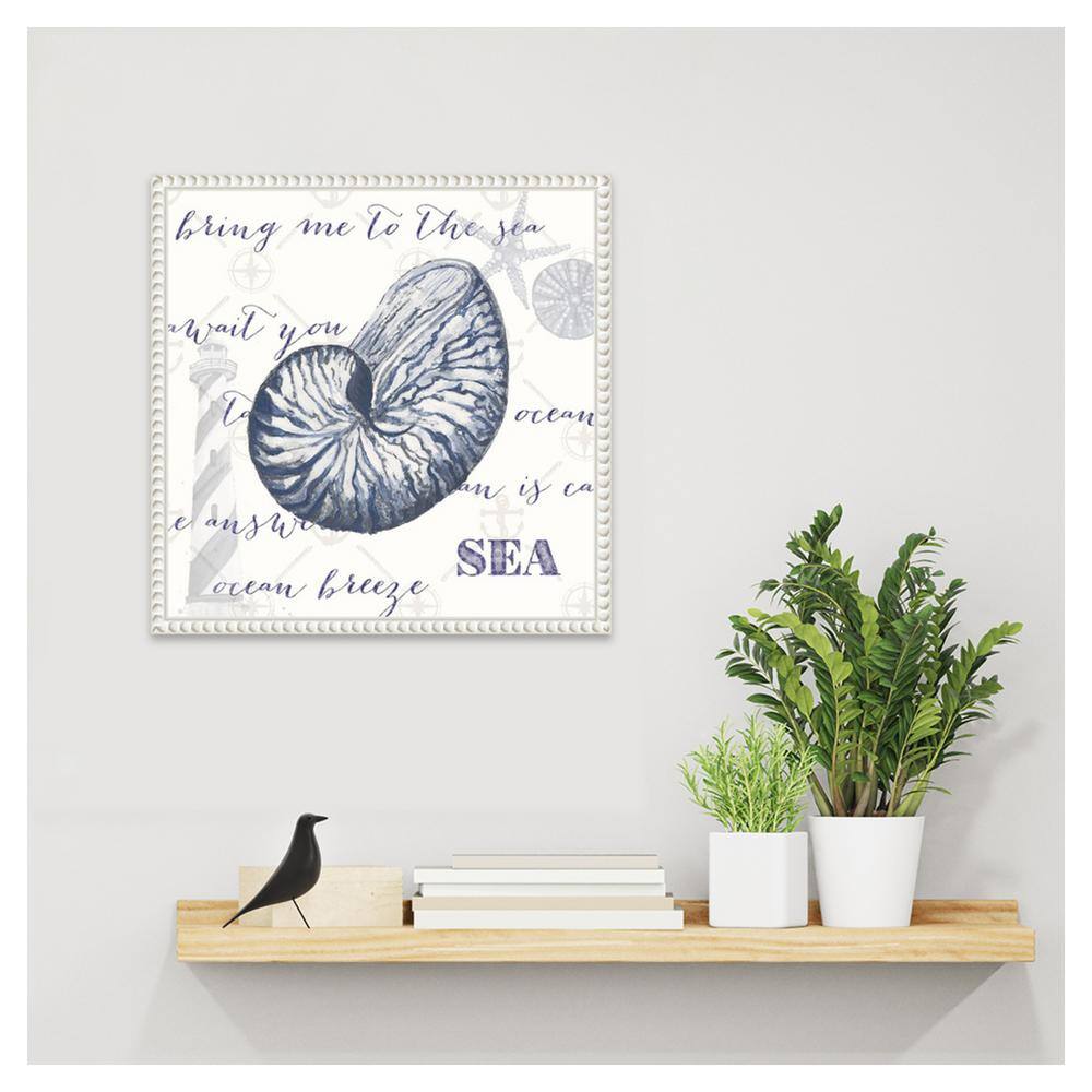 Nautical White and Blue Beaded Framed Canvas Wall Art