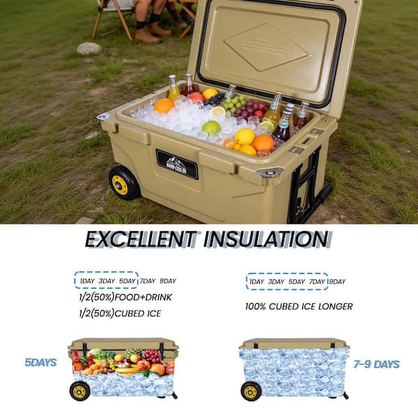 IMAGACFUN 65 Quart Khaki Hard Shell Ice Chest Cooler, Heavy-Duty