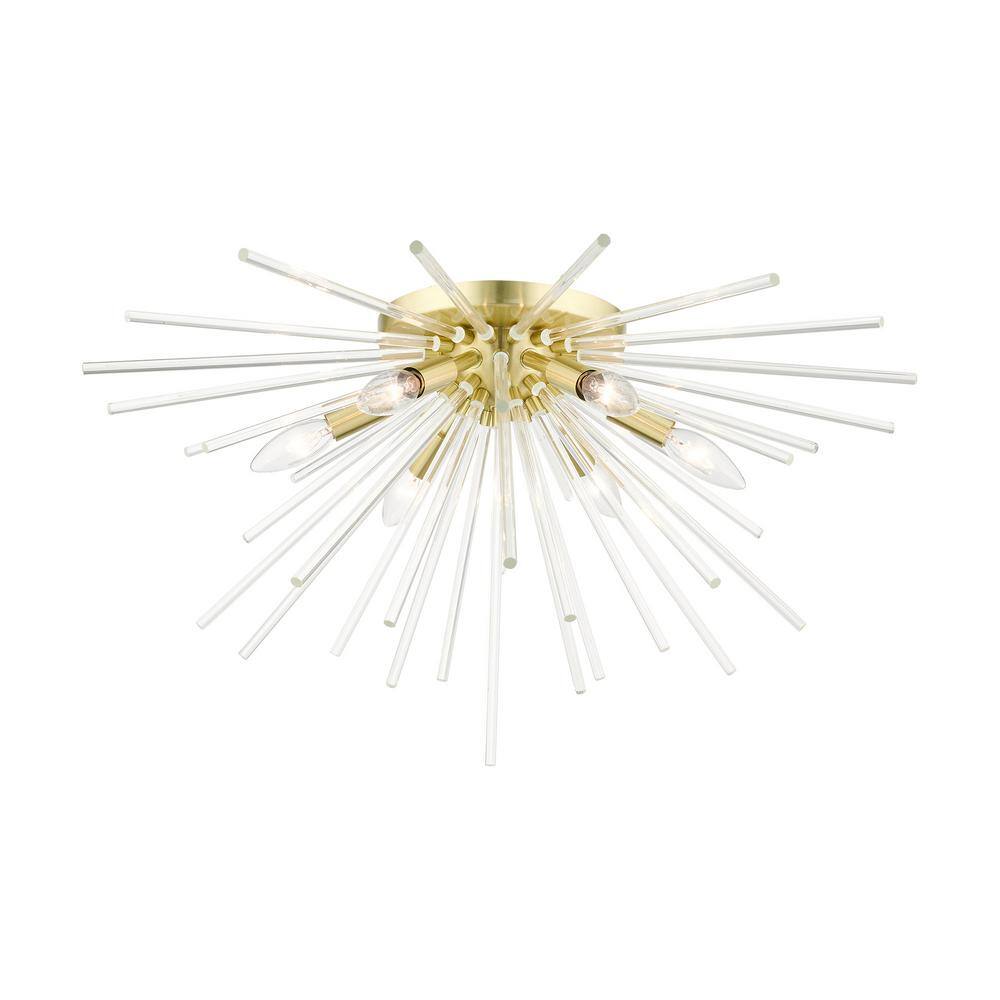 Elegant Satin Brass 6-Light Globe Chandelier with Crystal Rods