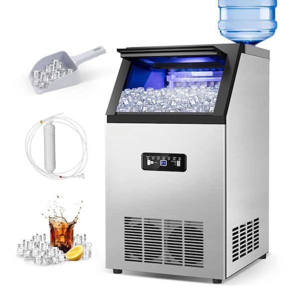 TITTLA 14 in. 120 lbs. Full Size Ice Cubes per day Ice Maker with Water Filter Interior Blue LEDs in Silver Stainless Steel