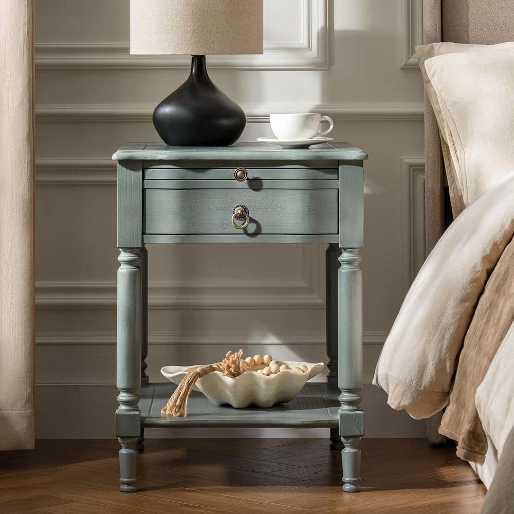JAYDEN CREATION Gillian 20 in. Blue Rectangle Wood End Table