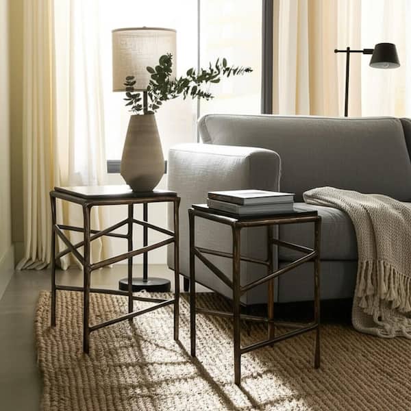 13/16 in. Champagne Square Glass Top End Tables (Set of 2)