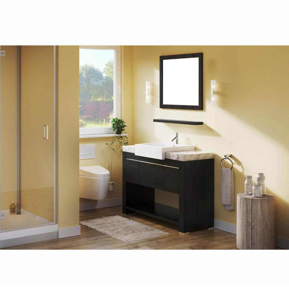 Black Oak Single Freestanding Vanity with White Marble Top