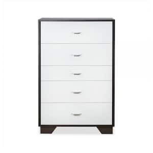 Amelia Brown and White 5-Drawers 32 in Chest of Drawers