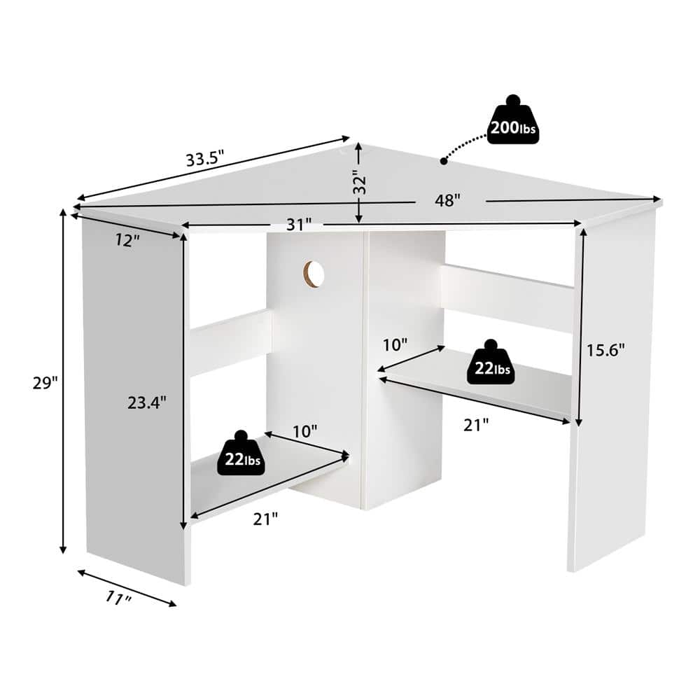 White Wood Corner Computer Desk with Storage Shelves