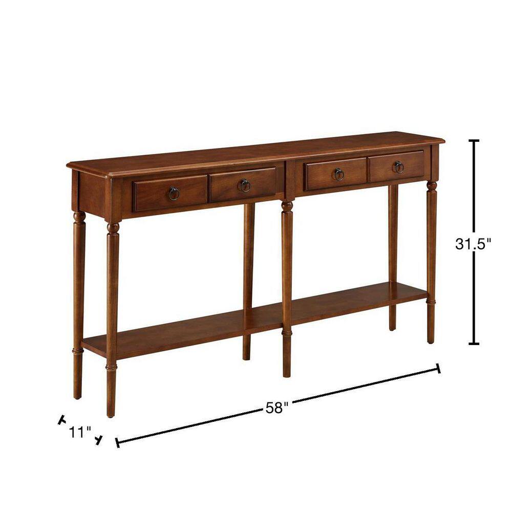 Pecan Wood Coastal Hall Console Table with Storage