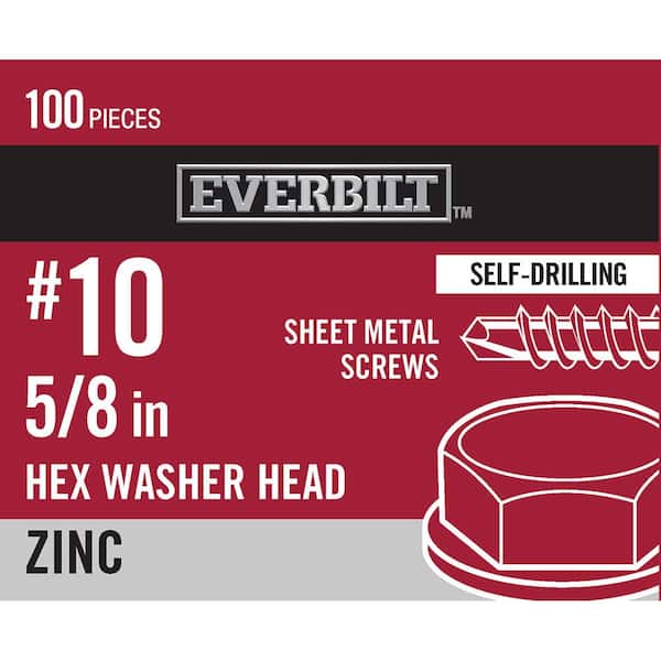 Everbilt #10 x 5/8 in. Zinc Plated Hex Head Sheet Metal Screw (100-Pack)