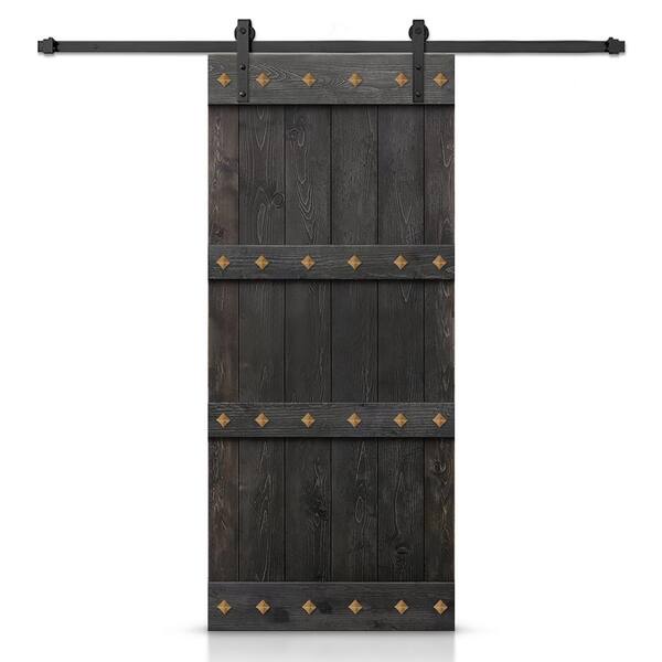 CALHOME 28 in. x 84 in. Charcoal Black Stained DIY Knotty Pine Wood Interior Sliding Barn Door with Hardware Kit and Clavos
