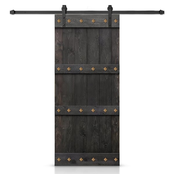 CALHOME 40 in. x 84 in. Charcoal Black Stained DIY Knotty Pine Wood Interior Sliding Barn Door with Hardware Kit and Clavos