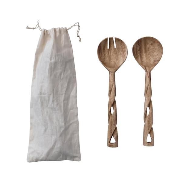 Storied Home 2-Piece Wood Salad Servers with Twisted Handles