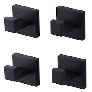Square Wall Mounted Knob Robe Hook and Towel Hook Stainless Steel in Matte Black (4-Pack）