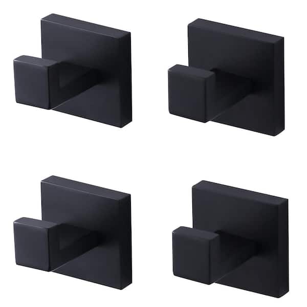 IVIGA Square Wall Mounted Knob Robe Hook and Towel Hook Stainless Steel in Matte Black (4-Pack）