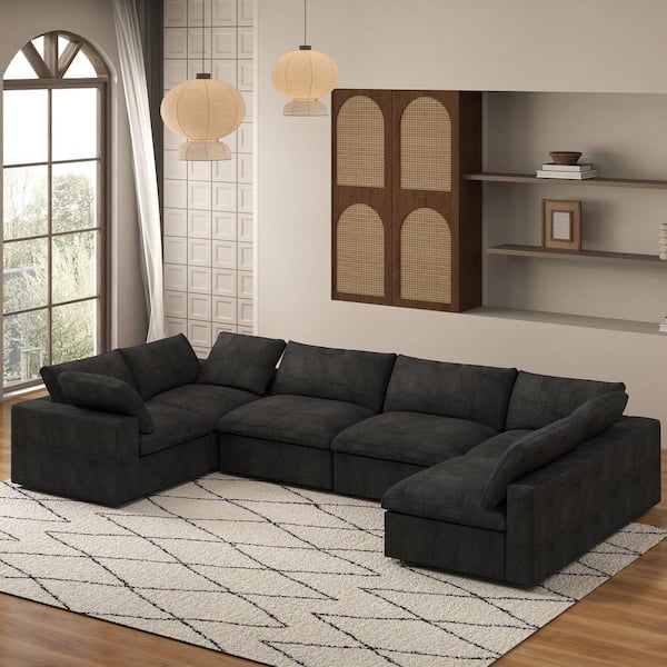 158 in. Modern U Shape Modular 6-Seat Fabric Sectional Sofa Couch for Apartment, Black