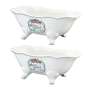Wave Double-Ended Bathtub Countertop Soap Dish in White (2-pieces)