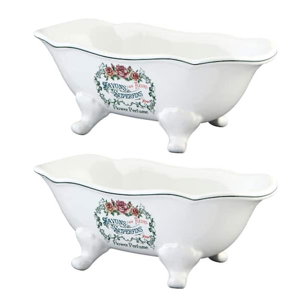Kingston Brass Wave Double-Ended Bathtub Countertop Soap Dish in White (2-pieces)