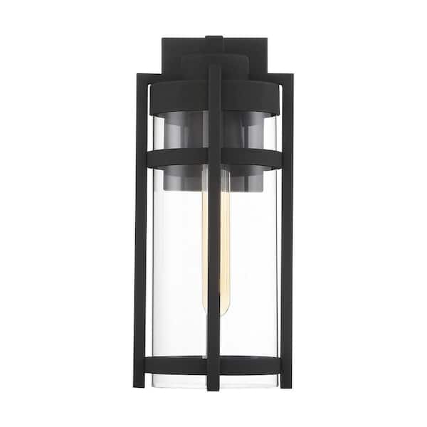 SATCO Tofino Textured Black/Clear Glass Outdoor Hardwired Wall Lantern Sconce with No Bulbs Included