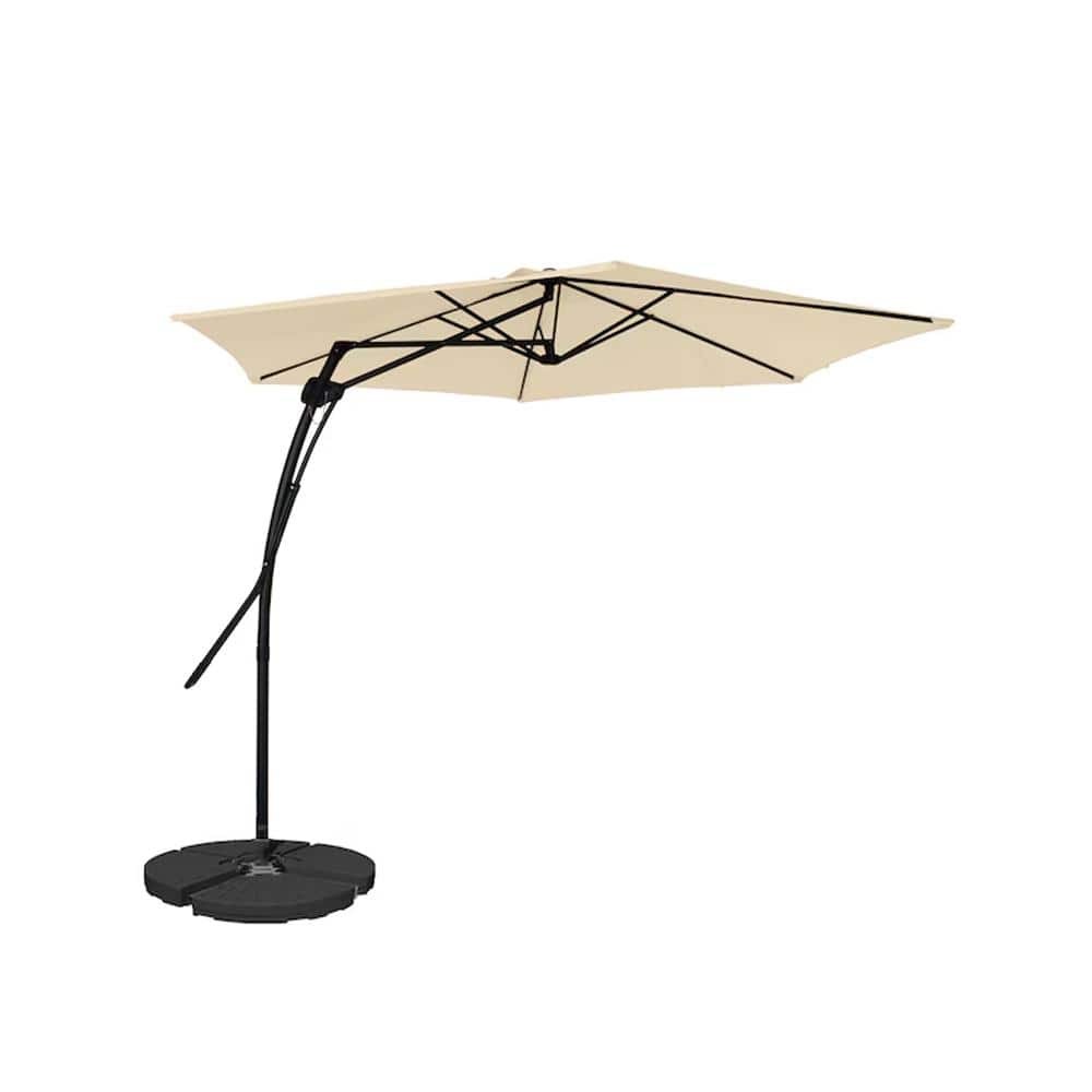 10 ft. Hexagon Beige Offset Patio Umbrella with 4-Piece Umbrella Base price history on PriceWatchPro