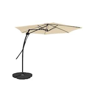 10 ft. Hexagon Beige Offset Patio Umbrella with 4-Piece Umbrella Base