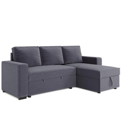 91.5 in. W Gray Reversible Polyester Full Pull out Sofa Bed with Handed Chaise and Storage 3-Seats