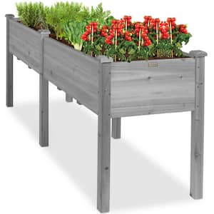6 ft. x 2 ft. x 2.5 ft. Raised Garden Bed, Elevated Wooden Planter Box Stand for Backyard, Patio w/Divider Panel- Gray