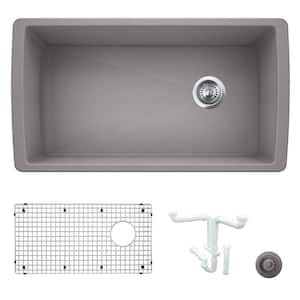 Diamond 33.5 in. Undermount Single Bowl Metallic Gray Granite Composite Kitchen Sink Kit with Accessories
