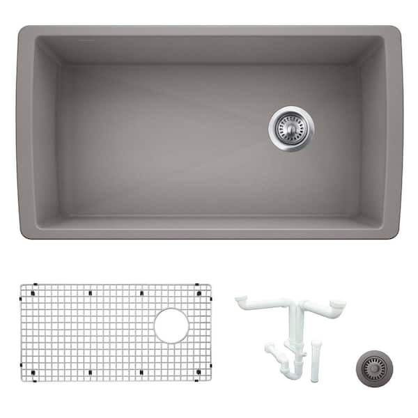 Blanco Diamond 33.5 in. Undermount Single Bowl Metallic Gray Granite Composite Kitchen Sink Kit with Accessories