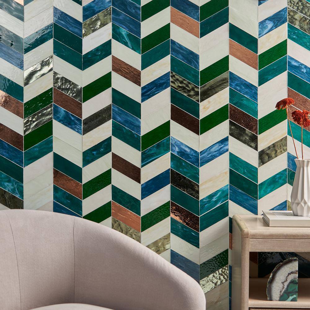 Elizabeth Sutton Green Chevron Glass Mosaic Tile
