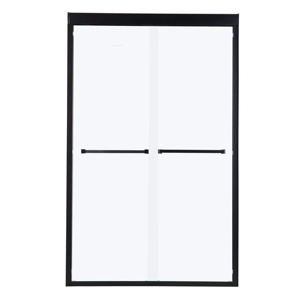 48" Matte Black Semi Frameless Sliding Shower Door