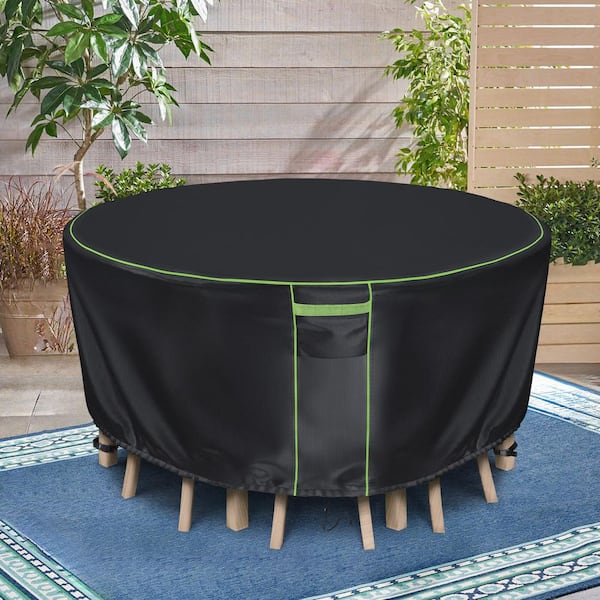 Round Patio Cover, Waterproof Outdoor Table and Chair Cover, Fade Proof, 420D Heavy Duty, 110 in. L x 28 in. H, Black