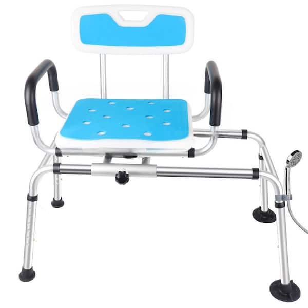 18.5 in. W Freestanding Sliding Shower Chair with 360° Swivel Seat, Height Adjustable Tub Transfer Bench Blue