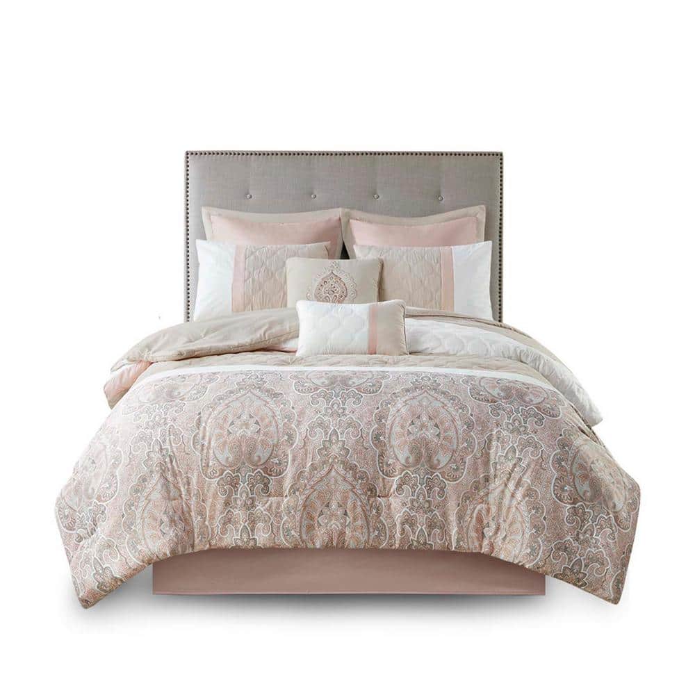 8-Piece Blush King Comforter Set, Bedding Comforter Sets with 1 Comforter, 