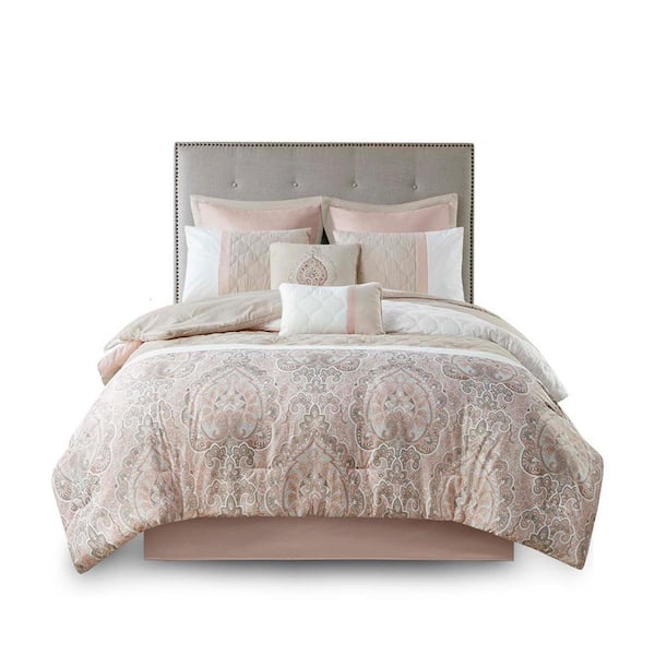 Unbranded 8-Piece Blush King Comforter Set, Bedding Comforter Sets with 1 Comforter, 4 Shams, 1 Bedskirt, 2 Pillow