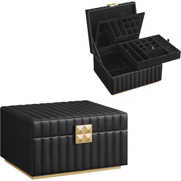 2-Tier Jewelry Box with Mirror in Black