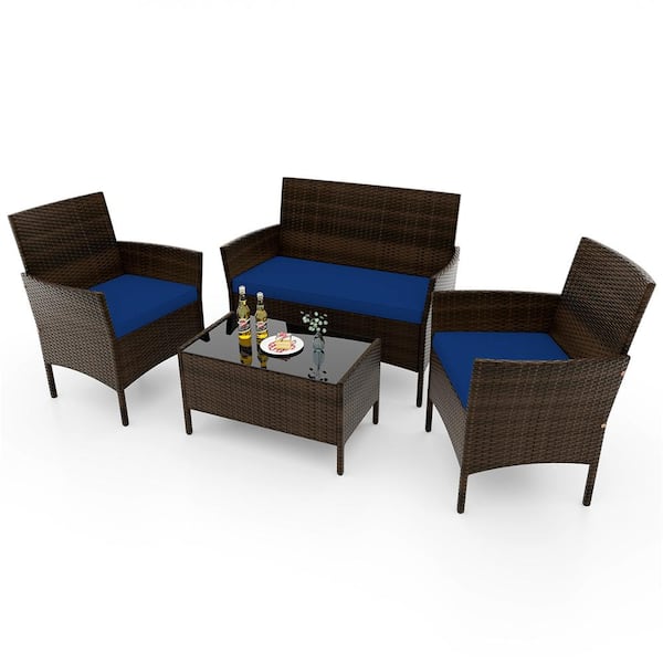 Costway 4-Piece Metal Patio Conversation Set with CushionGuard Navy