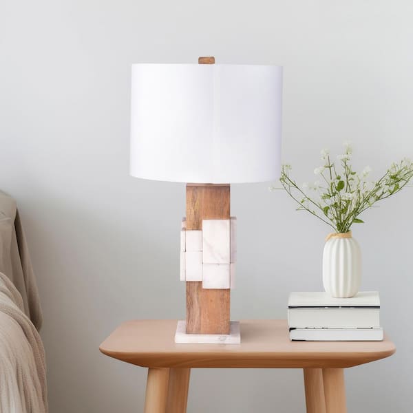18 in. White Stone Bohemian Marble Table Lamp