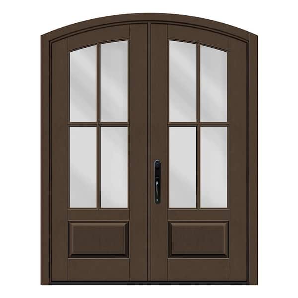Apex 72 in. x 96 in. Archtop Bowman Glass RHIS Hickory Fiberglass Double Prehung Front Door