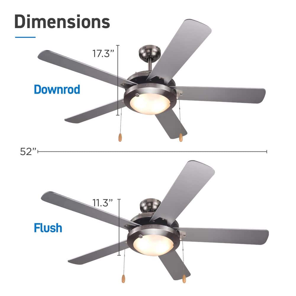 Silver 52" Modern Ceiling Fan with LED Light and 5 Blades