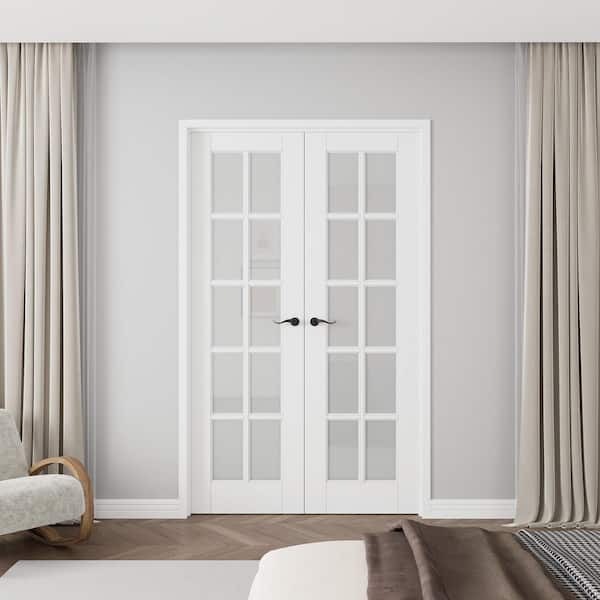 48 in. x 80 in. Universal Hand 10-Lite Frosted Glass White Solid Core Glass Assembly Required Double Prehung French Door